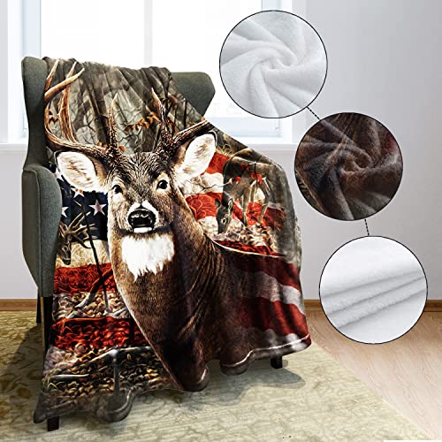 Hommomh 50" X 80" Blanket Comfort Warmth Soft Bedding Bed Thorw Blanket For Sofa Kids Gift Americana Flag Deer #TOP3