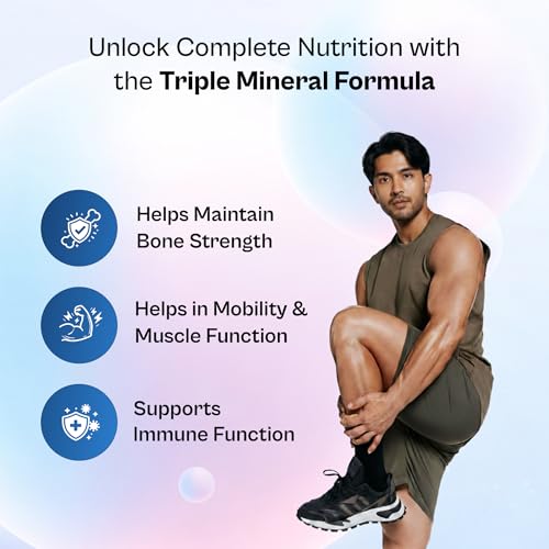 Image of Tata 1mg Calcium Magnesium Zinc Tablets | With Vitamin D3 600 IU, K2-7, B12 & Folic Acid | Hadjod & Black Pepper Extract | Bone & Joint Support Supplement for Adults | 60 Tablets