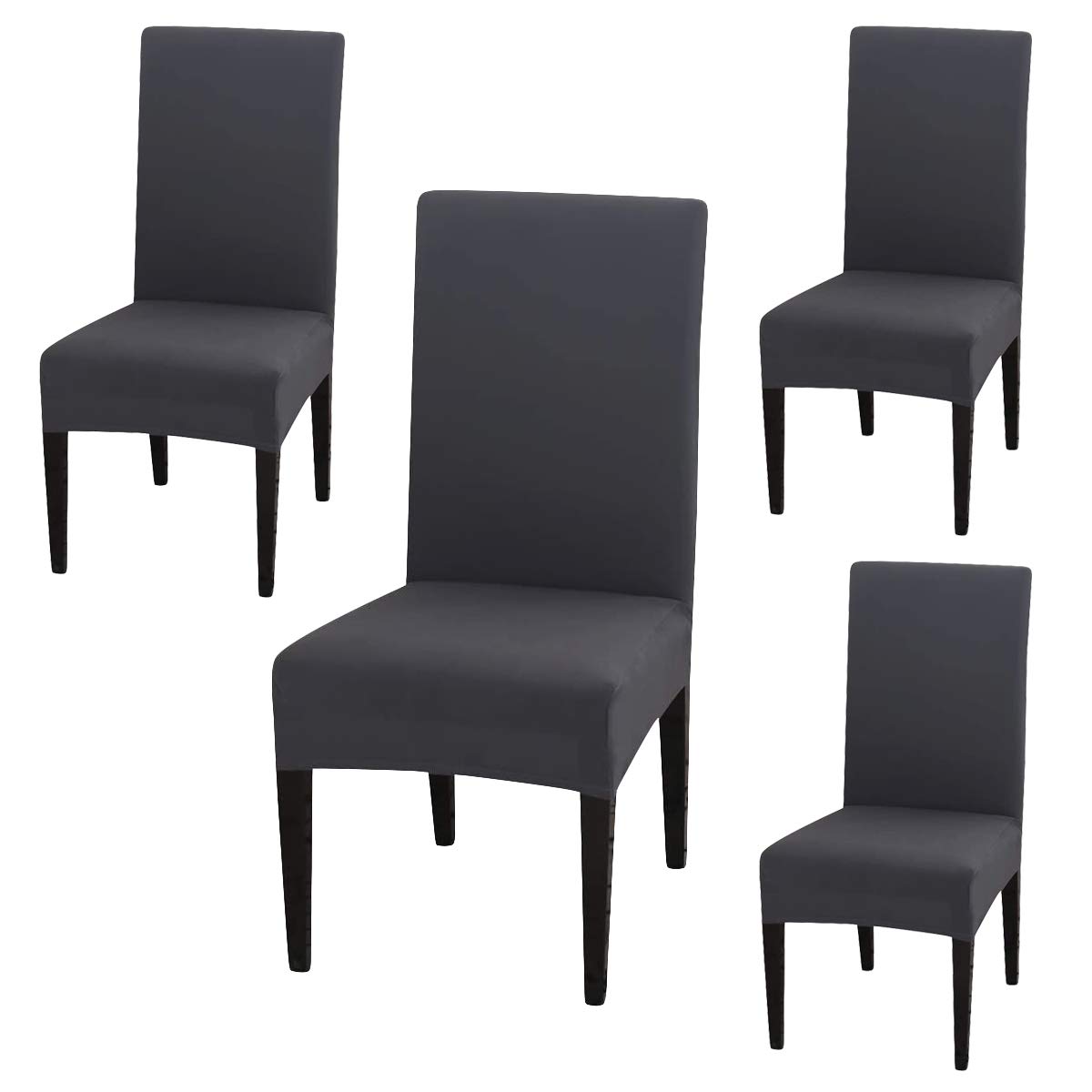 BRIDA Polyester Stretchable Floral Printed Dining Chair Slipcover, Set of 4, Dark Grey