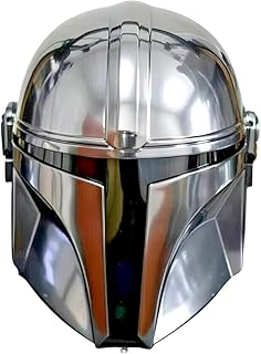 Mandalorian Medieval Helmet, 18 Gauge Steel, Silver Polish, Boba Fett Style, Cosplay Costume Armor