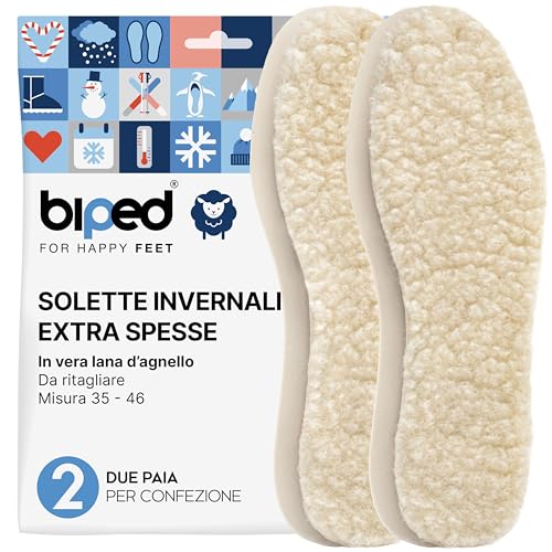 biped 2 paia di solette in lana d'agnello - Solette extra spesse in vera lana d'agnello - Solette riscaldanti per uomo e donna z1015(39)