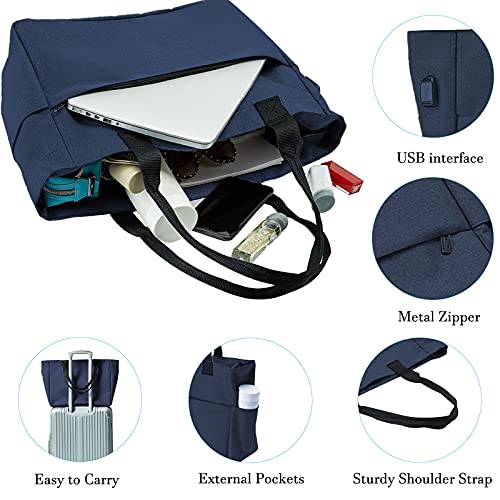 Large Laptop Tote Bag For Women Work Fits 15.6 Inch -17 Inch Shoulder Bag Usb Teacher Bags With Many Pockets, Blue #TOP4