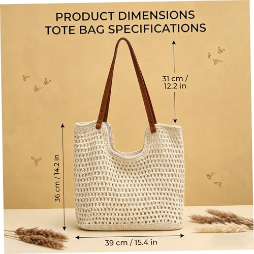 Bolso de playa de ganchillo caqui, el complemento tejido de gran capacidad 4