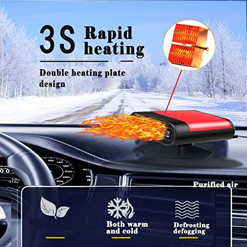 Portable Car Heater 12V 150W 360° Rotation Fast Heating Cooling Fan Defogger & Defroster Plug-in Cigarette Lighter Small Air Heater - Black