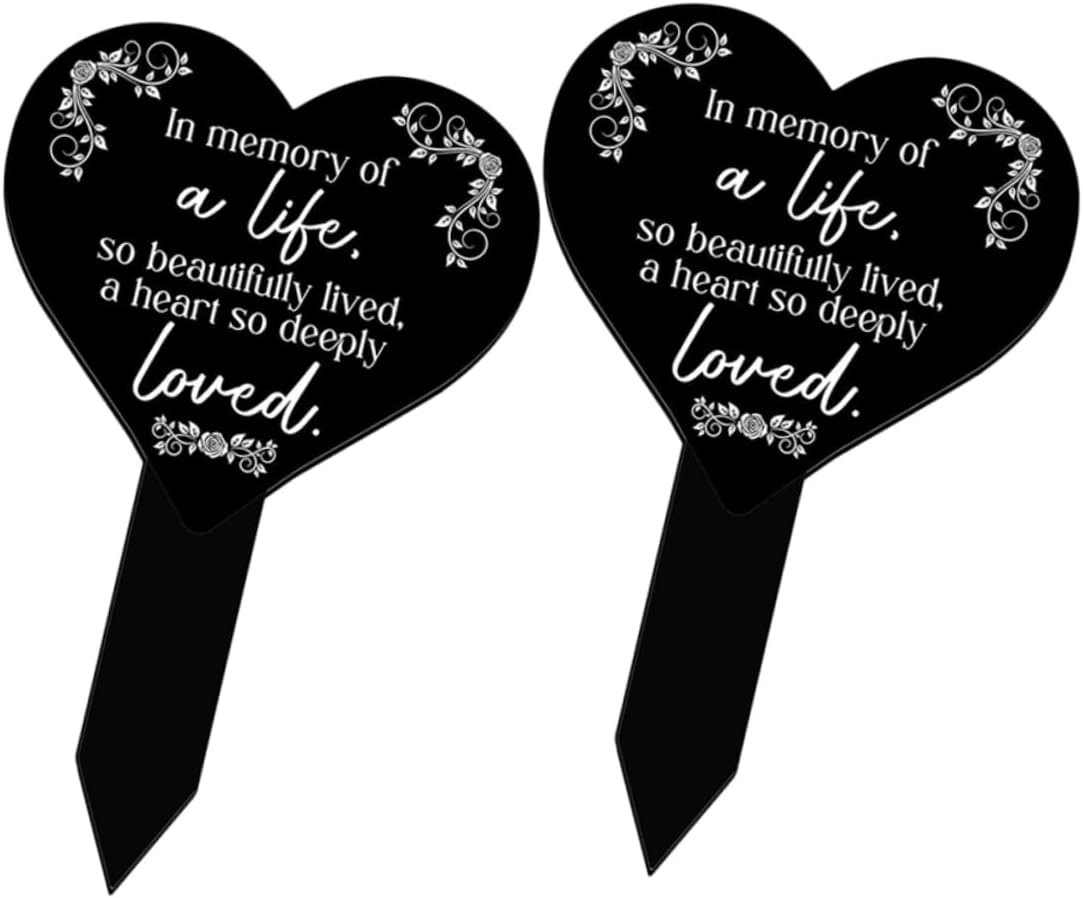 GANAZONO 2pcs Cemetery Heart Stake Handmade Acrylic Lawn Memorial Decoration for Graves Unique Heart Design Easy to Install for Remembrance and Decoration