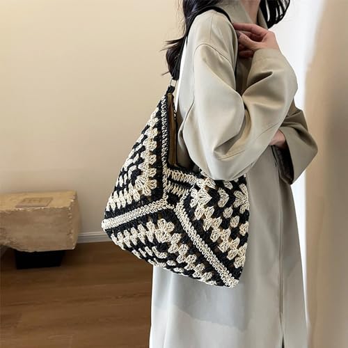 Boho Straw Beach Bags for Women Summer Beach Tote Bag Vintage Classic Shoulder Bag Straw Bags Women Handbags for Travel Vacation4