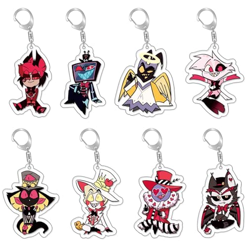 8 PièCes Porte Clé Hazbi Hotel，Porte Clef Hazbi Hotel，Porte Clé Hazbi Hotel，Pendentif Clé en Acrylique, Cadeau CréAtif Pour les Fans