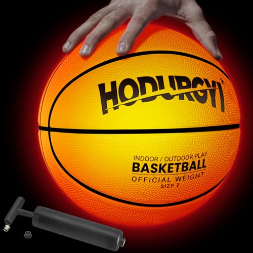 Hodurgyi Glow in The Dark Basketball with Pump, Light Up Basketball for Teen Boy, Cool Toys for Boys & Girls 8-12 Year Old, Sports Toys & Birthday Gifts for Kids Age 6 7 8 9 10 11 12 13+