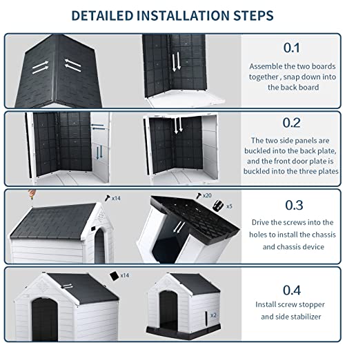 Ofika Dog House Outdoor Indoor，Durable Plastic Large Dog House For Small Medium Large Dogs, Insulated Waterproof Dog House With Air Vents And Elevated Floor, Ventilate & Easy Clean, Assemble #TOP7