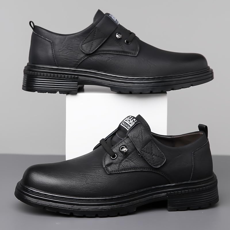 Men's Round Toe Thick Sole Adjustable Lace-Up Casual Shoes Fashionable Low-Top Leather Shoes Suitable for Wedding Business Office Formal Occasions3