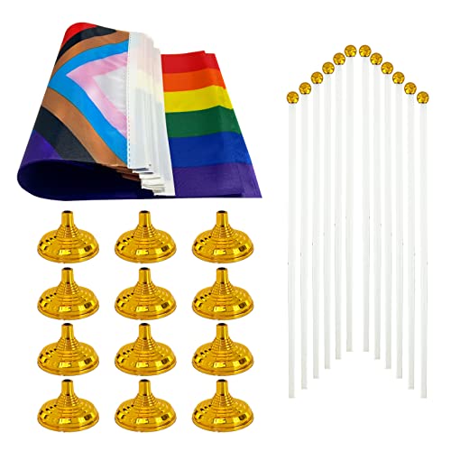 Wxtwk 12 Pack Progress Pride Rainbow Desk Flag Small Mini Gay Lgbt Table Flags With Stand Base,Rainbow Mardi Gras Festival Events Celebration Decorations #TOP2