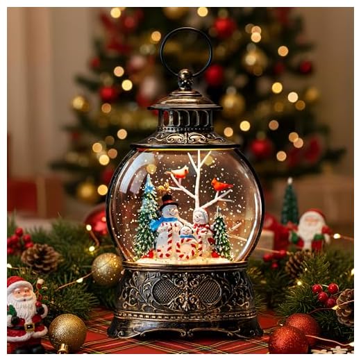Christmas Snow Globe Lantern Christmas Snow Globes with Music & Timer Christmas Lantern Snow Globe USB Battery Operated Lighted Water Globe Lanterns Snowglobes Christmas Decorations Indoor Home Decor