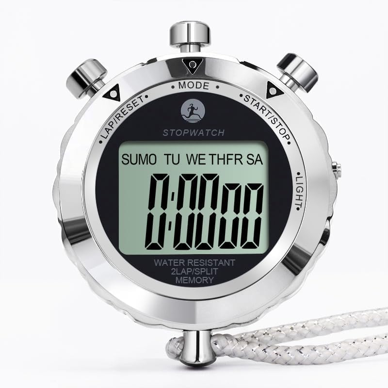 Miniatura 2 de Cronómetro, cronómetro digital con temporizador de 0.01 segundos y 0.001 segundos, memoria de metal 10100400 vueltas, reloj despertador de gran