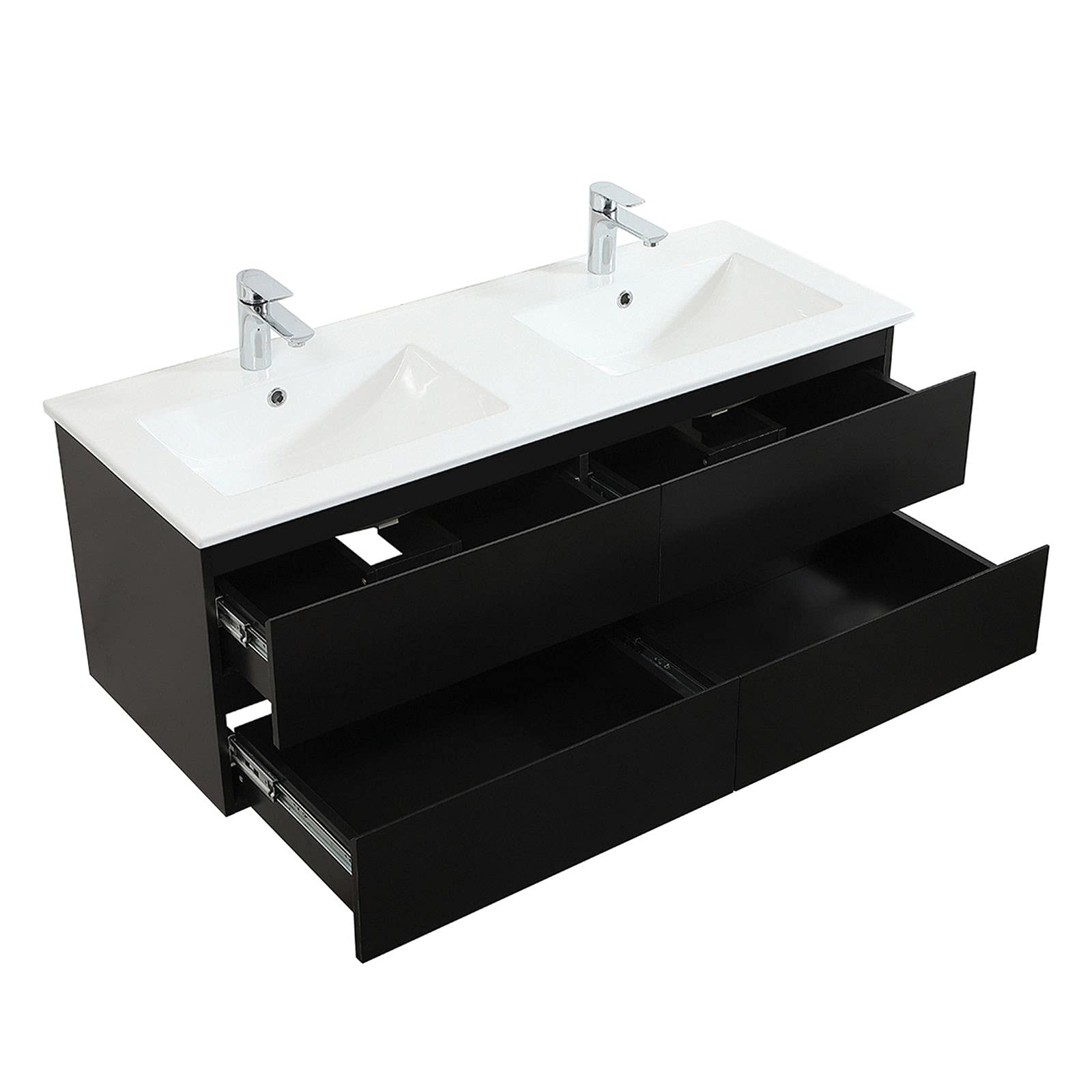 MOB-IN Meuble Double Vasque 120cm avec Plan céramique Sorrento Noir + Colonne