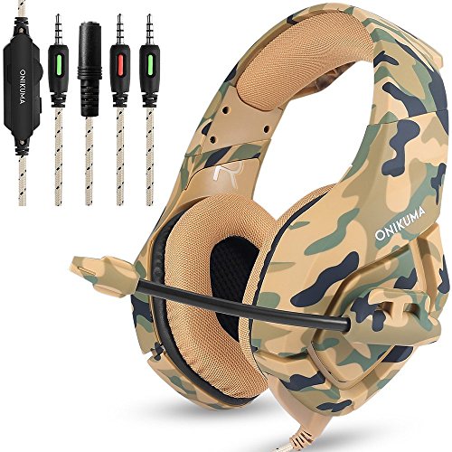 Casco de juego para PS4 Nueva Xbox un PC MAC, onikuma over Ear auriculares de 3,5 mm con micro aislamiento de graves profondes Surround para el juego por camuflaje
