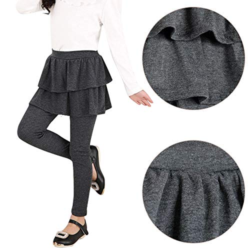Auranso Little Girls Footless Leggings With Ruffle Tutu Skirt Pants Dark Grey 7-8 Years #TOP3