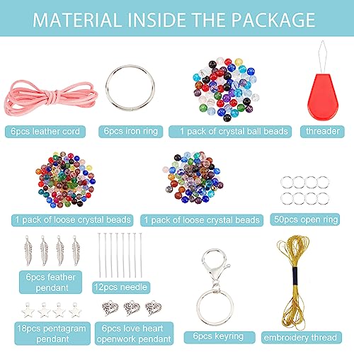 INFUNLY 6 Set DIY Dream Catcher Keychain Mini Dream Catcher with Color Bead Handmade Small Dream Catcher Key Ring for Bag Pendant Car Mirror Hanger Backpack Charm - Image 2