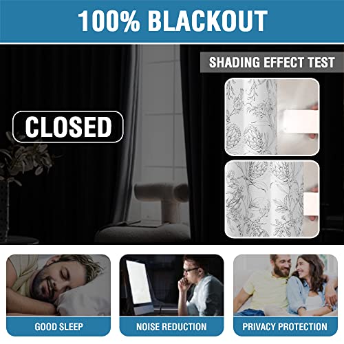 H.versailtex 100% Blackout Curtains For Living Room Camellia Floral Blackout Curtains 63 Inches Long Light Blocking Window Treatment Curtains With Black Liner Grommet Thermal Drapes, 2 Panels, Grey #TOP1
