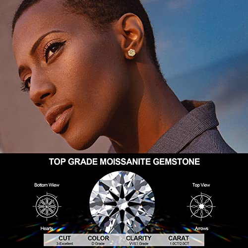 Gold Earrings Men Women Moissanite Earrings Lab Created Diamond Earrings Flower Cluster Stud Screw Backs Sterling Silver Hypoallergenic Earrings Studs 18K Yellow Gold Plated 9Mm Big Round Diamond Stud Father's Day Gifts #TOP2