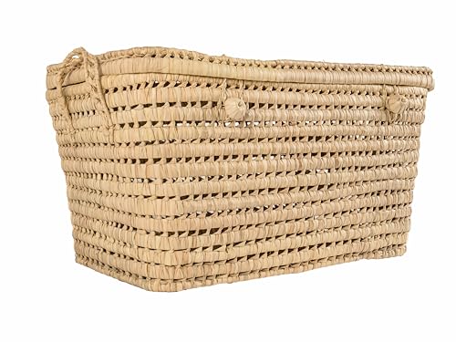 Cesta de Almacenamiento de Hoja de Palma Natural, 60 cm, Organizador Tejido, Baúl de almacenaje para Juguetes, Cofre de Mimbre