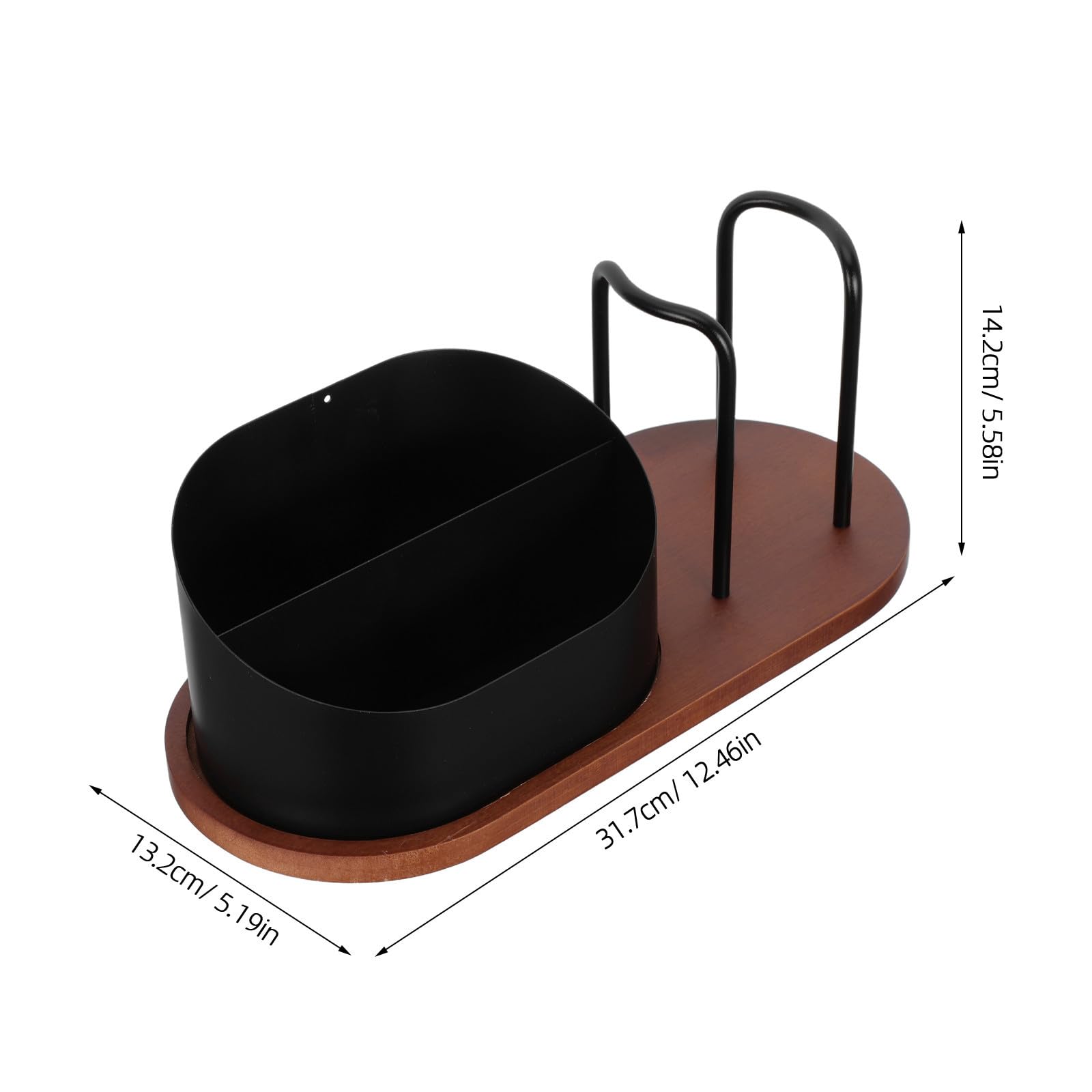 Organizzatore da Cucina in Legno e Acciaio Inox 2 Scomparti Divisi per Conservare Capsule di Caffè e Cannucce, per Ufficio e Workspace Rustico Riutilizzabile