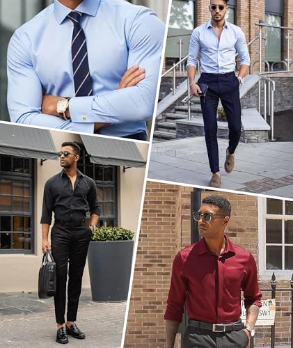 ZITY Mens Hidden Placket Dress Shirts Long Sleeve Button Down Shirt Business Casual Shirts Purple - image 5