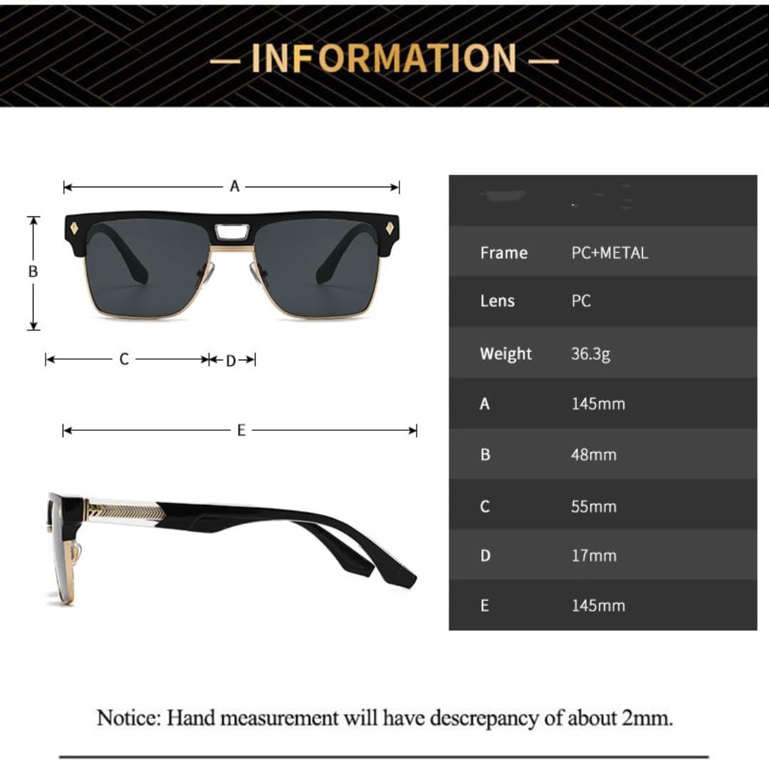 Duże, półramkowe okulary przeciwsłoneczne w stylu retro, z podwójnym mostkiem, modne nity, UV400