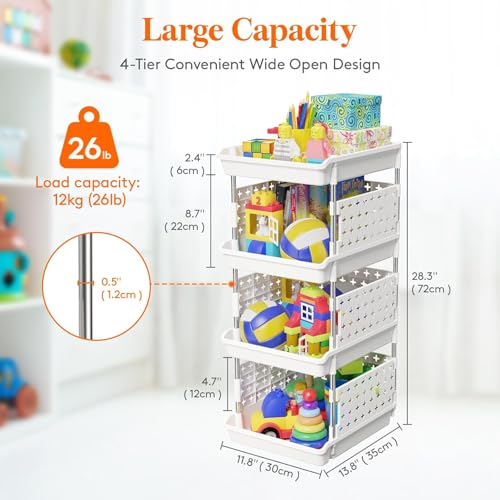 Image of JD Fresh 4 Tier Plastic Storage Drawer Organizer /Stackable Kitchen Organiser Rack /Breathable Design Shelf Storage Stand /Multipurpose Storage Rack for Kitchen, Office, kids room and Pantry (White)