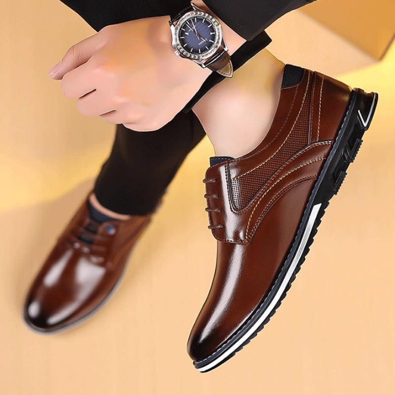Men's Dress Shoes Business Formal Derby Sneakers Fashion Classic Round-Toe Lace Up Low Top Leather Dress Shoes4