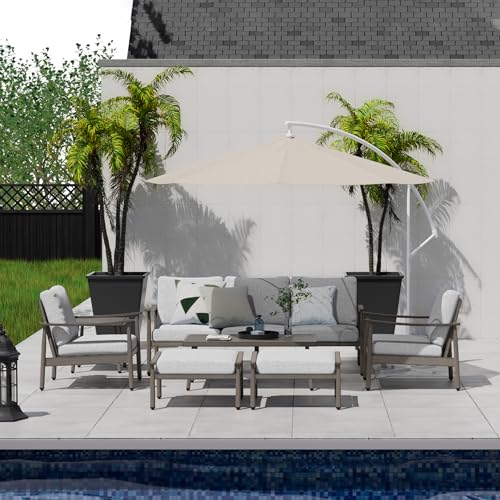 HAPPATIO 7-Piece Aluminum Patio Furniture Set - Grey Outdoor Conversation Set for Lawn and Porch