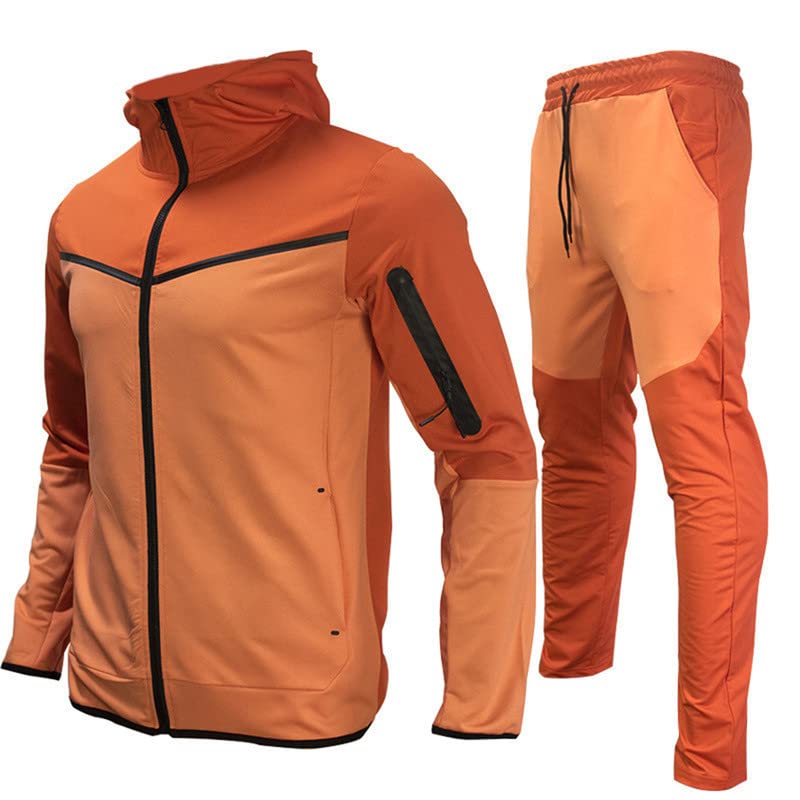 Tuta da uomo 2 pezzi Full Zip con cappuccio tuta atletica casual sport jogging set per gli uomini, Arancione, M