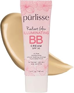 Purlisse Radiant Glow BB Cream SPF 30 - Illuminating Dewy Finish with Goji & Hawthorn Berry for Radiant, Textured Skin (Light Medium, 1.4 oz)
