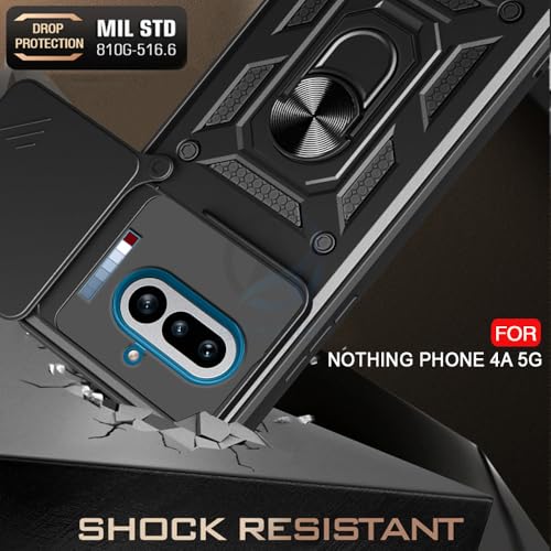 Image of AESTMO Tough Armor Nothing Phone 4A 5G Bumper Back Case Cover | Ring Holder & Sliding Camera Shield Cover | 360 Degree Protection Back Case Cover for Nothing Phone 4A 5G (Black)