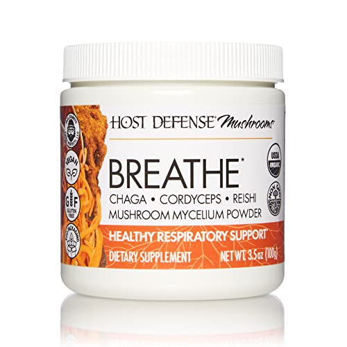 Host Defense Breathe* Powder - Immune & Respiratory Support Mushroom Supplement - Herbal Lung Health Support Supplement with Chaga, Reishi & Cordyceps - 3.5 oz (66 Servings)*