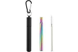 1 Pack Retractable Straw with Aluminum Case and Cleaning Brush