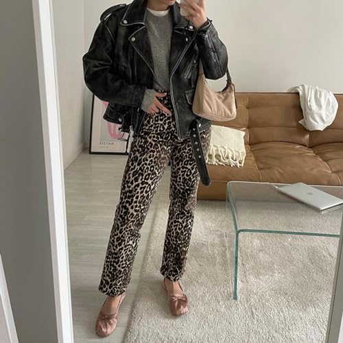Leopard Print Jeans for Women - Y2K Vintage Cheetah Print Pants, Straight Leg High Waisted Pants for Women2