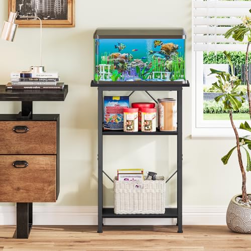 Image of Snughome 5-10 Gallon Aquarium Stand, 3 Tier Fish Tank Stand with Storage, Fish Tank Stand with Metal Frame, Reptile Turtle Tank Stand for Home Office, 20.47 inch x 11.02 inch x 30.52 inch, Black
