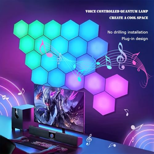 Image of Vcwtty Music Sync Hexagon Lights, Smart LED Wall Lights 10 Pack, 13 Colors Modular Assembled RGB Wall Panels, Hex Light with USB-Power for Autism, Game Room Decor, Party(10 Pack)