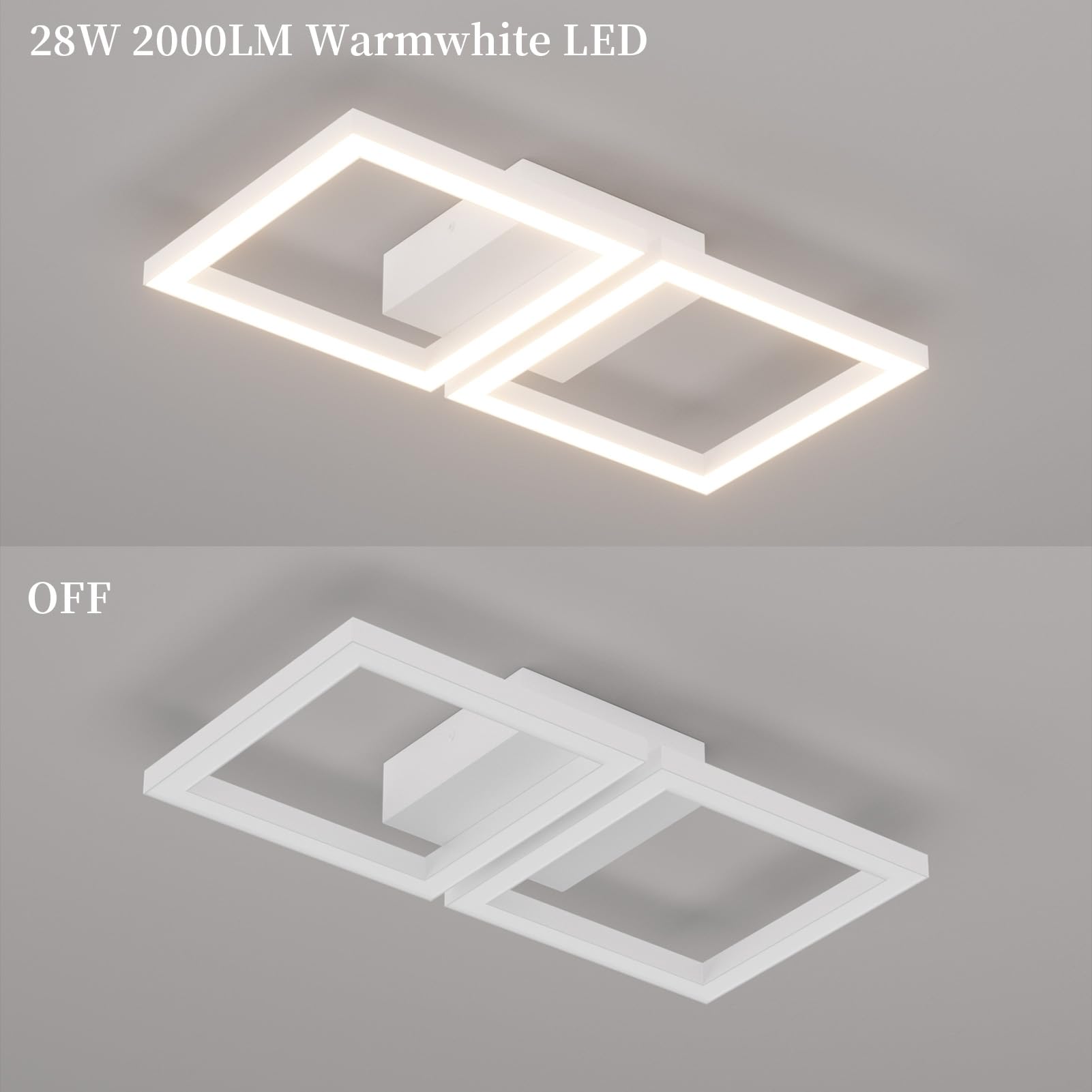 Klighten Plafoniera Led Soffitto 28W 2000LM, Lampada Soffitto Decorativa Moderna, Plafoniera Alluminio per Corridoio Cucina Camera da Letto Soggiorno, 41 x 20 cm, Bianco Caldo 3000K, Bianco