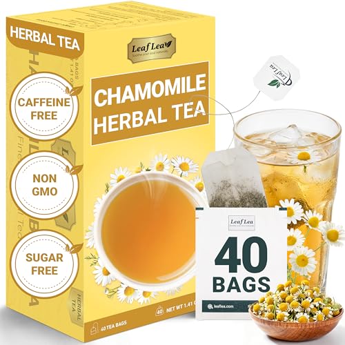 Image of LeafLea Chamomile Herbal Tea Bags, Evening Bedtime Routine, 40 Count