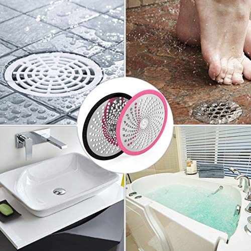 STAN BOUTIQUE Shower Drain Hair Catcher Strainer Trap Cover Stopper Protector - Stainless Steel and Silicone, Suitable for Flat Shower Drains - 2 Pack