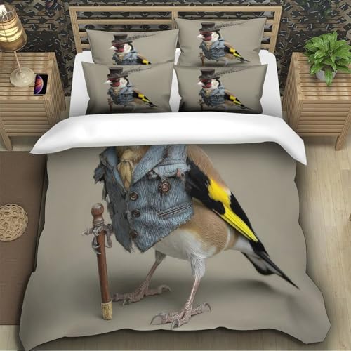 Parure de lit oiseau vintage microfibre résistante avec fermeture éclair