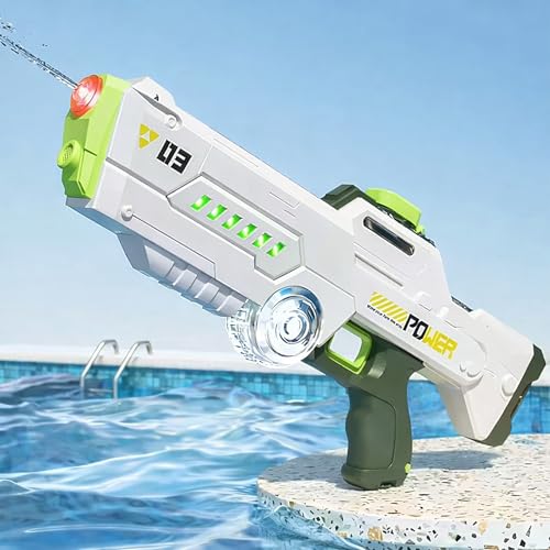 Image of Toyshine Electric Water Holi Gun Toy with10ft Range | Automatic Suction Self-Integration | Lights | Rechargeable Battery | 450ml Tank Capacity Perfect for Holi Festival & Summer Outdoor Fun- White