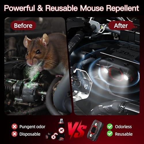 Image of Ultrasonic Rat Repellent for Car, Rodent Repellent for Car with 4 Strobe Light, Car Rat Protection Device to Protect Wires in Car, Bike, Engine, Permanent Solution for Rats, Mice, Squirrels