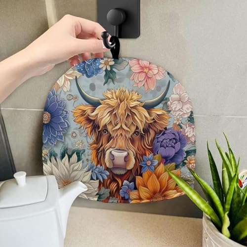 Image of Highland Cow Tea Cozy for Teapot - Insulated Showy Flower Pot Cover, Bohemia Cattle Wildlife Kettle Kitchen Dust Cover