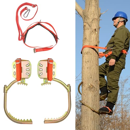 GRIPITHPY Tree Climbing Spikes, Electrician Utility Pole Climbing Set, Adjustable Diameter Pole Climbings Shoes, High Strength Non-Slip Climbing Gear for Jungle Tree Work Picking(25cm/9.8in, Yellow)