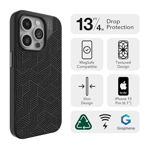 Coque iPhone 15 Pro Zagg London Snap en graphène durable gris élégant - 2