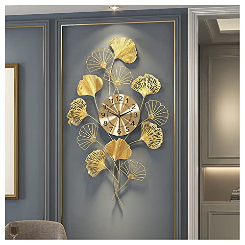 Horloge murale en métal 3D design ginkgo moderne pour grand salon 55x90cm