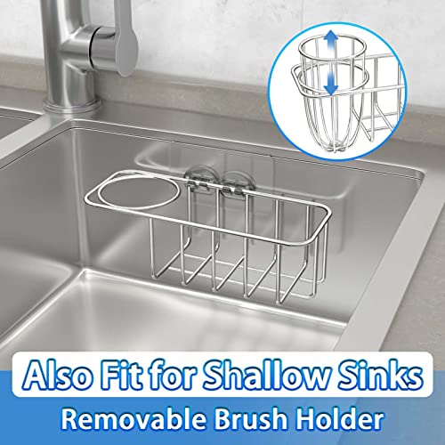 HULISEN 3-in-1 Sponge Holder for Kitchen Sink with Dish Brush Holder, Stainless Steel Caddy for Soap, Scrubber, No Drill and Rustproof, Silver - Thumbnail 7