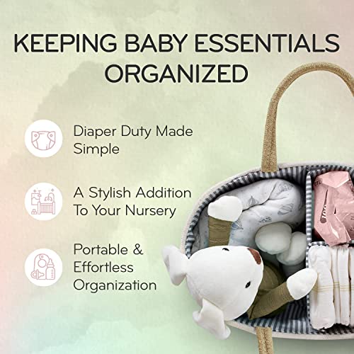 KiddyCare Baby Diaper Caddy Organizer Cart Storage for Nursery with Handle Lid | Diaper Tote Bag Holder, Baby Shower Basket Gift | Baby Bath Caddy for Diapers and Baby Wipes | Natural Regular